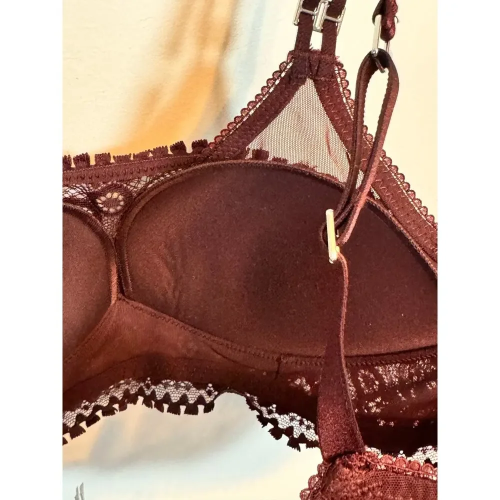 Brand New Aerie Real Power Wireless Push up Joy Lace Bra Women's Royal Berry 34A